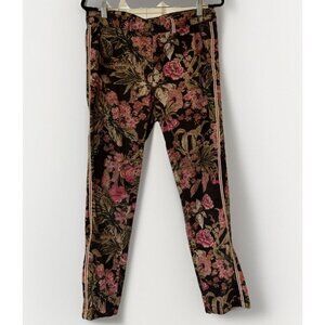 Anthropologie Pink and Brown Floral Trousers